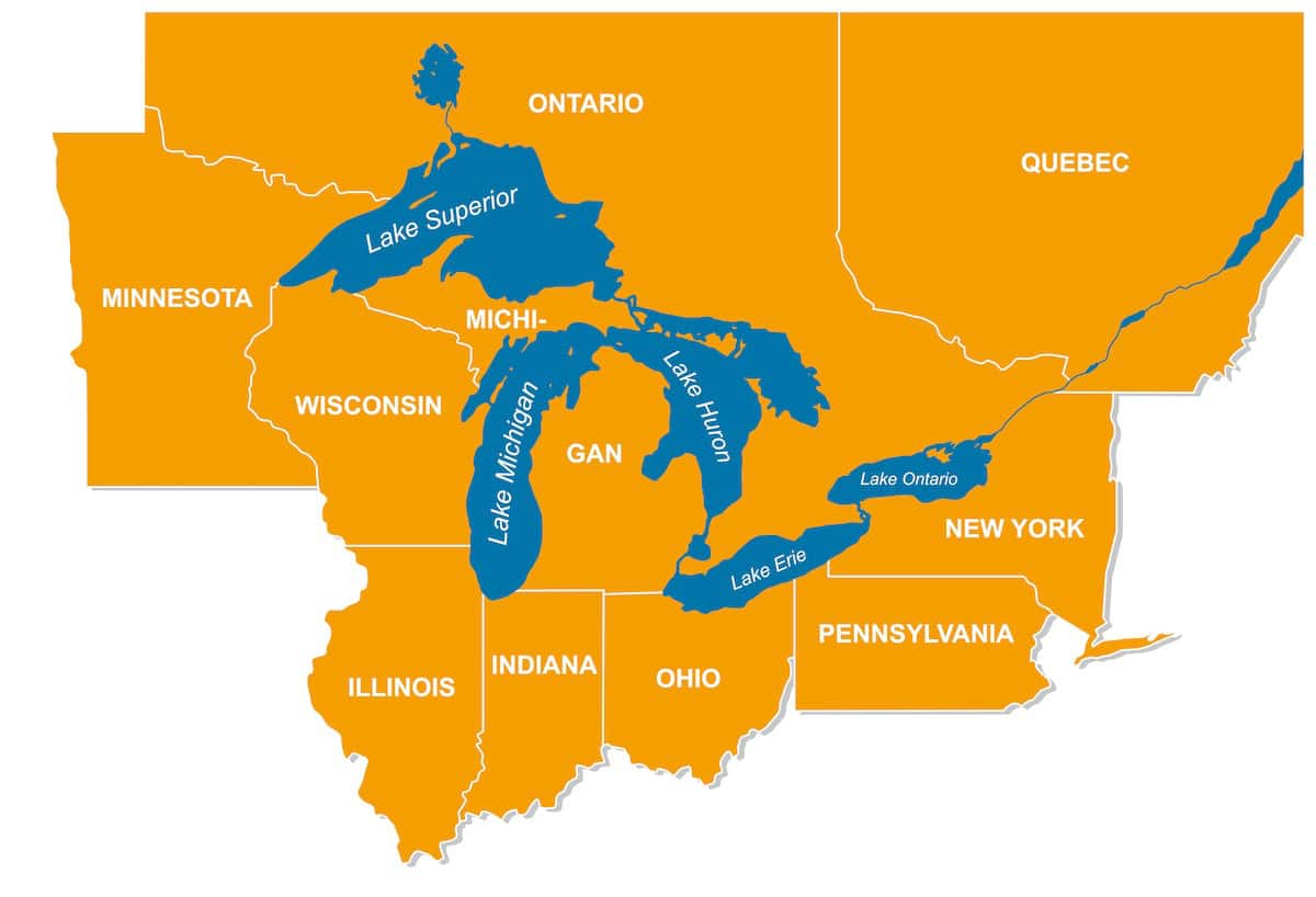 Map of the Great Lakes (credit: Adobe)