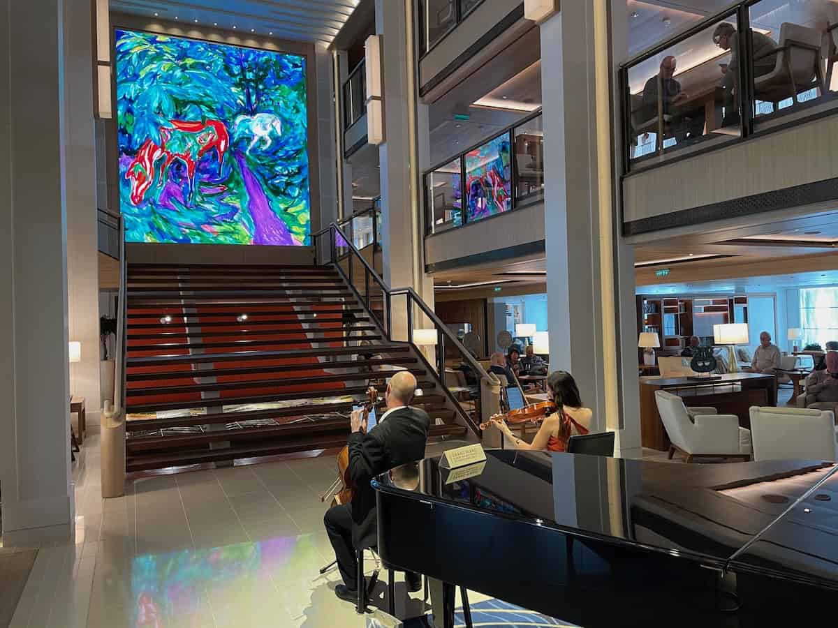 Tasteful atrium with classical music and changing images from Norwegian painter, Edvard Munch (credit: John and Sandra Nowlan)