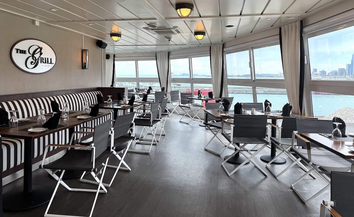 With panoramic stern scenes, the Grill on Victory II is a popular place to dine (credit: Jackie Sheckler Finch)