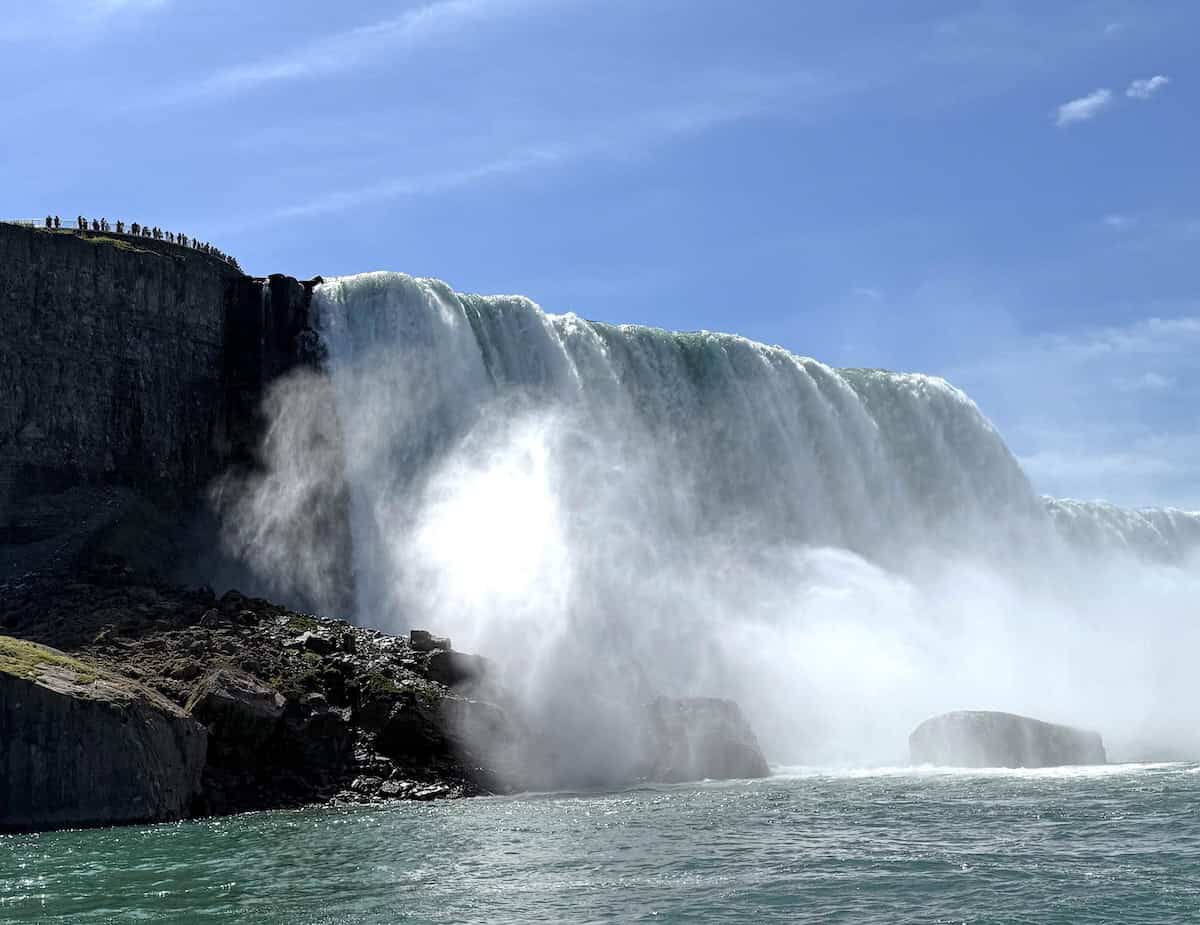 Tiny human figures at top left give an idea of Niagara Falls massive size (credit: Jackie Sheckler Finch)