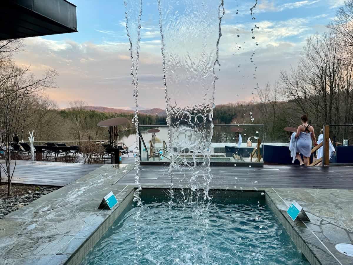 Waterfall pool, ALNEA spa + thermal reserve, Bromont (credit: Hilary Nangle)