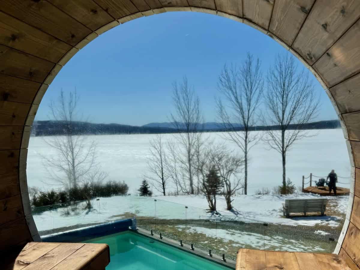 View from the panoramic sauna, Estello Suites and Spa, Frontenac, Quebec (credit: Hilary Nangle)