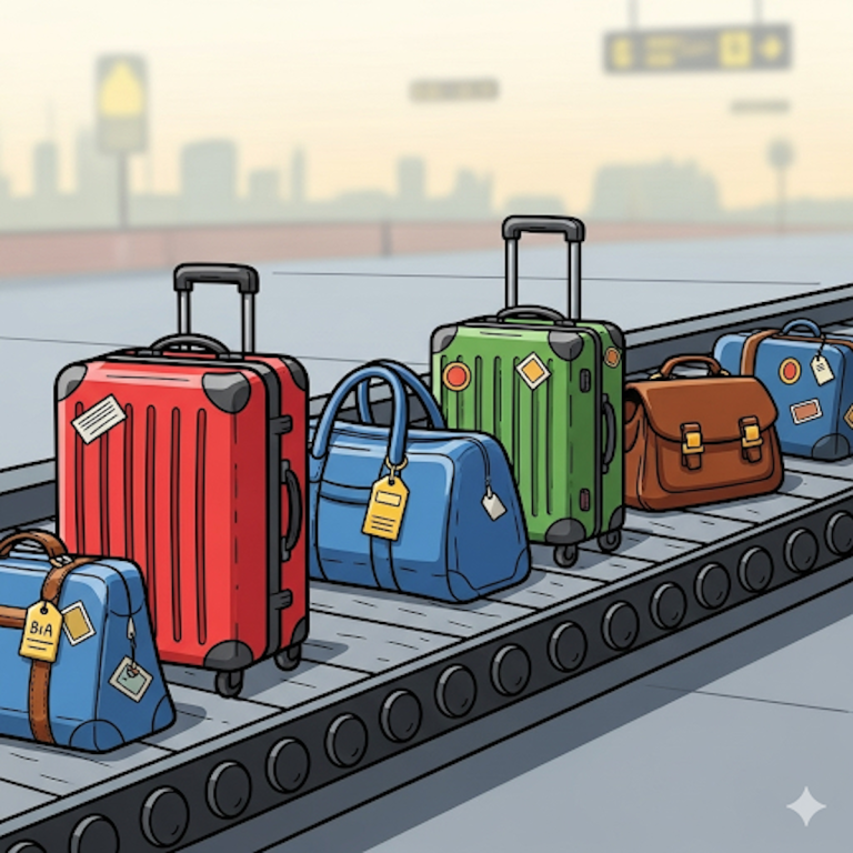 Checked luggage on an airport conveyor belt (credit: Gemini)