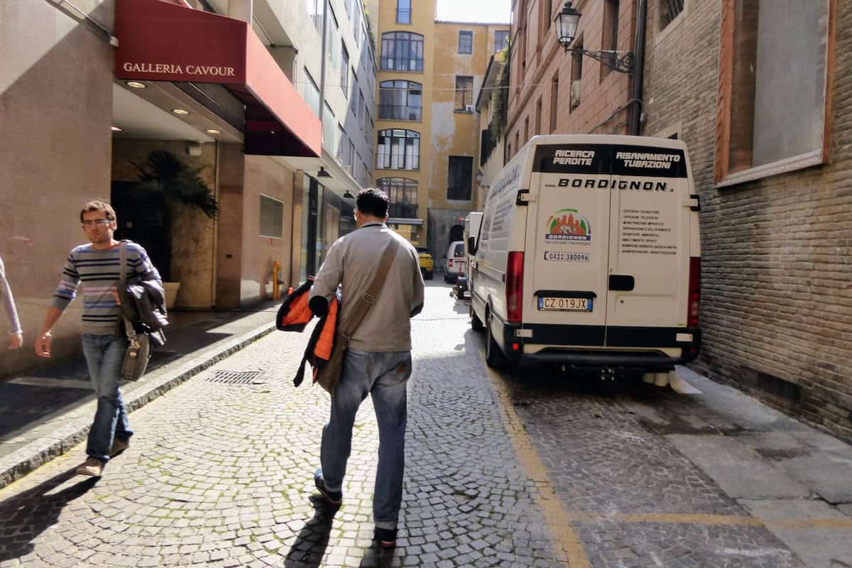 The "perp" walking away in the alley near Galleria Cavour (credit; Jerome Levine)