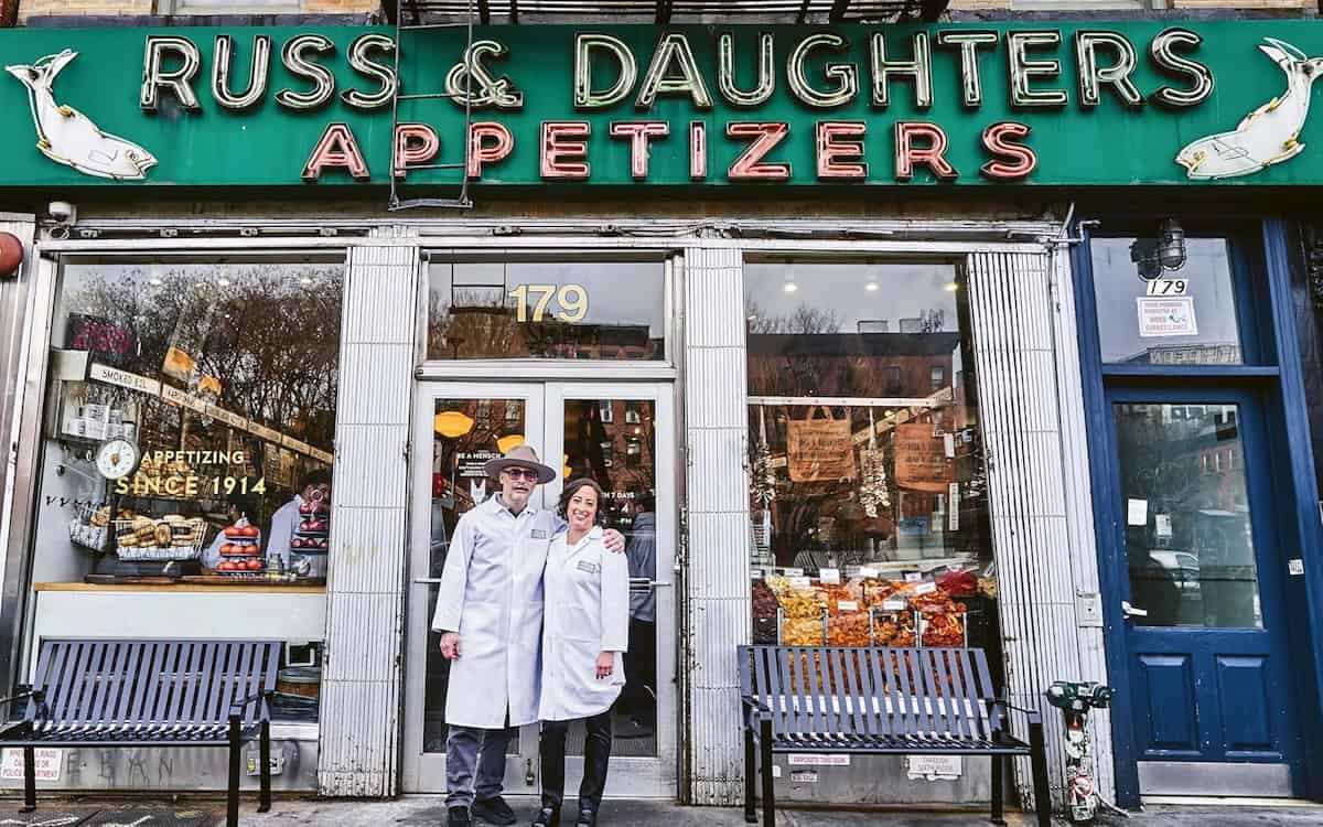 Authors at the original appetizing store on E. Houston Street (credit: Flatiron Books)