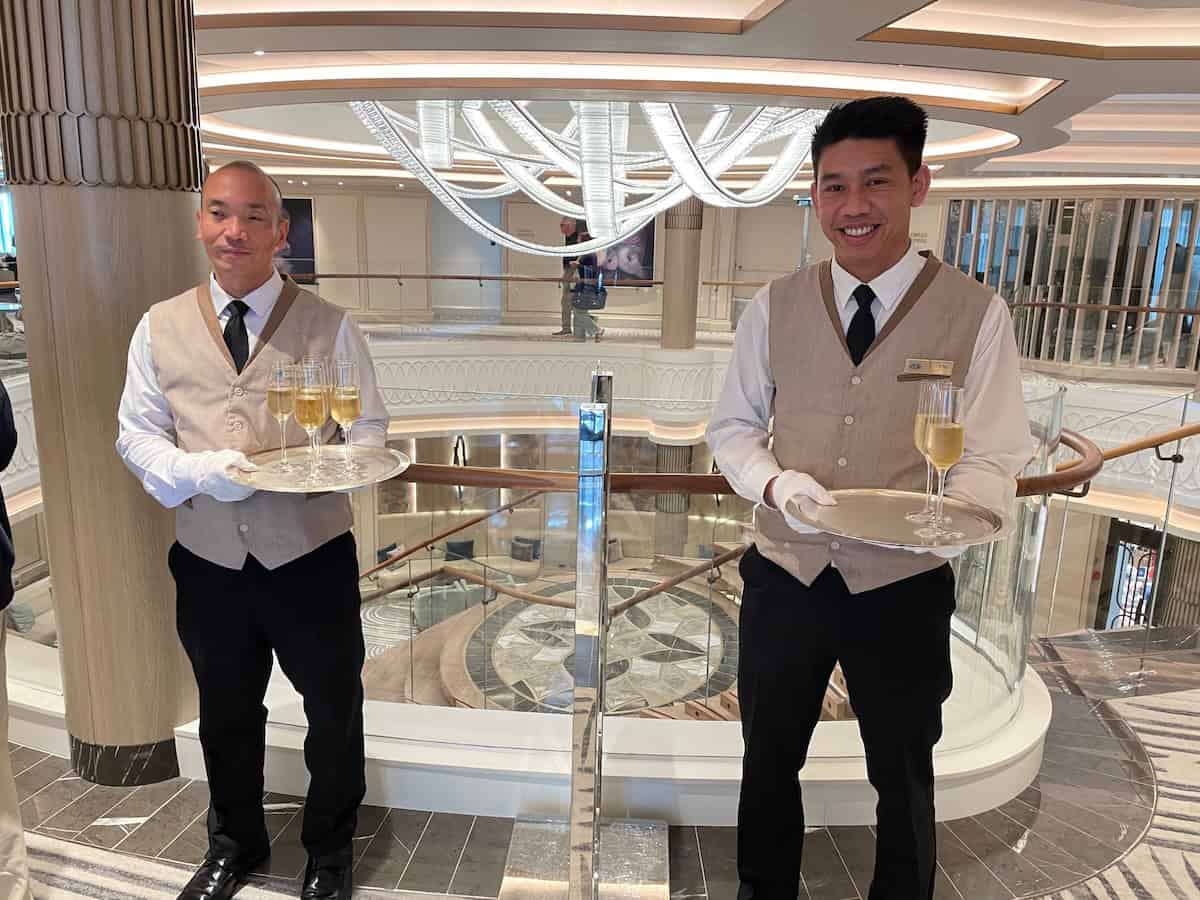 Champagne welcome on Regent Seven Seas Grandeur (credit:John and Sandra Nowlan)