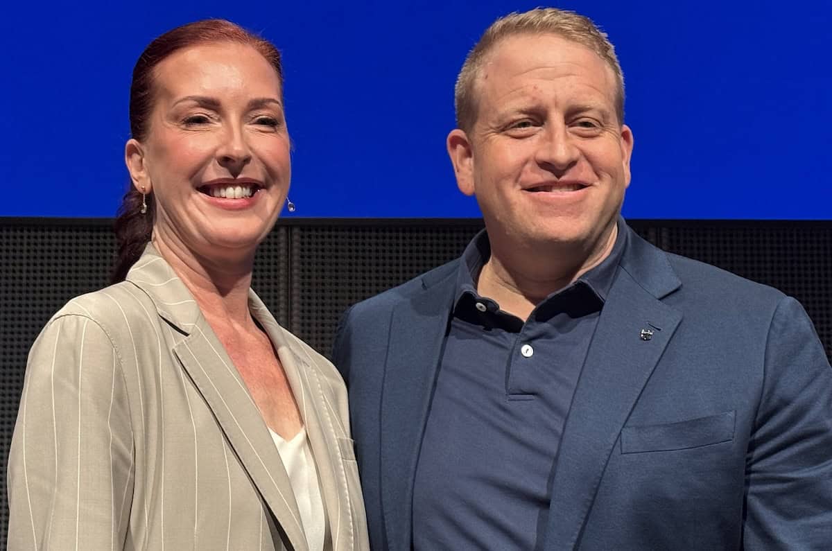 Laura Hodges Bethge, president of Celebrity Cruises and Jason Liberty, chairman of Royal Caribbean Group (Credit: Jackie Sheckler Finch)