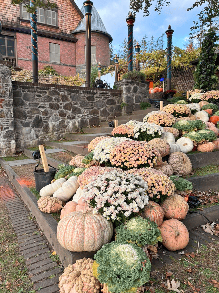 The staircase leading to Naumkeag’s interior to see even more jack o’lanterns in the Berkshires (credit: Laura Kelly)