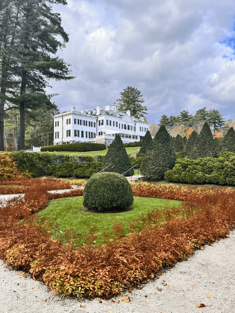 The Mount in the Berkshires, as seen from the classical Italian garden below the house, in late fall (credit: Laura Kelly)
