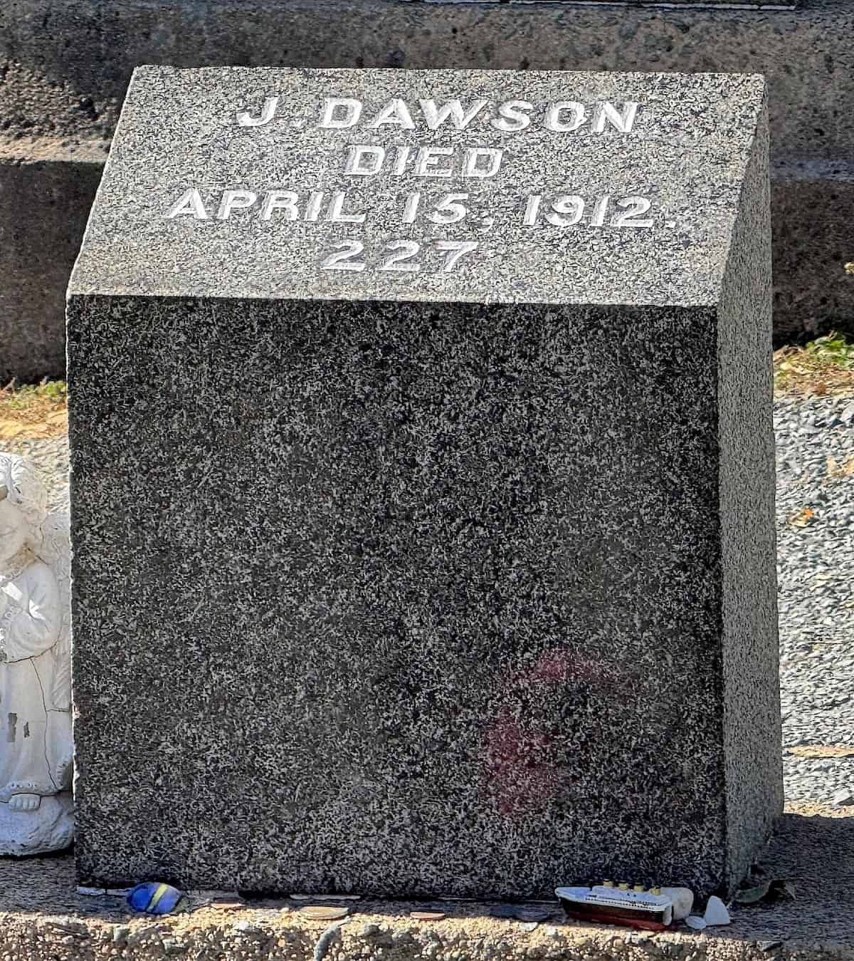 The J. Dawson monument at the cemetery isn't the same character as the one in the Titanic movie (credit: Jackie Sheckler Finch)