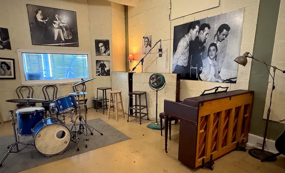 Drum set in Sun Studio was a gift from U2 during a visit (credit: Jackie Sheckler Finch)