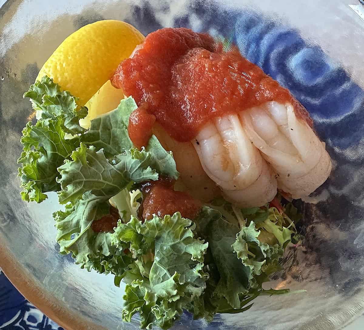 Attractively presented shrimp cocktail appetizer (credit: Jackie Sheckler Finch)