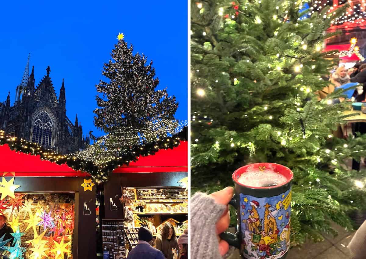 Christmas Market lights glowing beneath Cologne Cathedral, best enjoyed with a cup of traditional Glühwein (credit: Ashley Fenton)