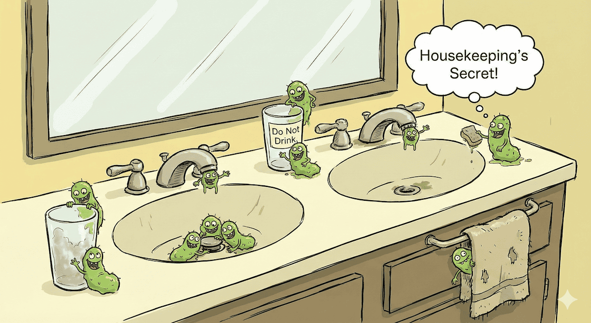 What's lurking in the glasses on your hotel bathroom sink (credit: Nano Banana)