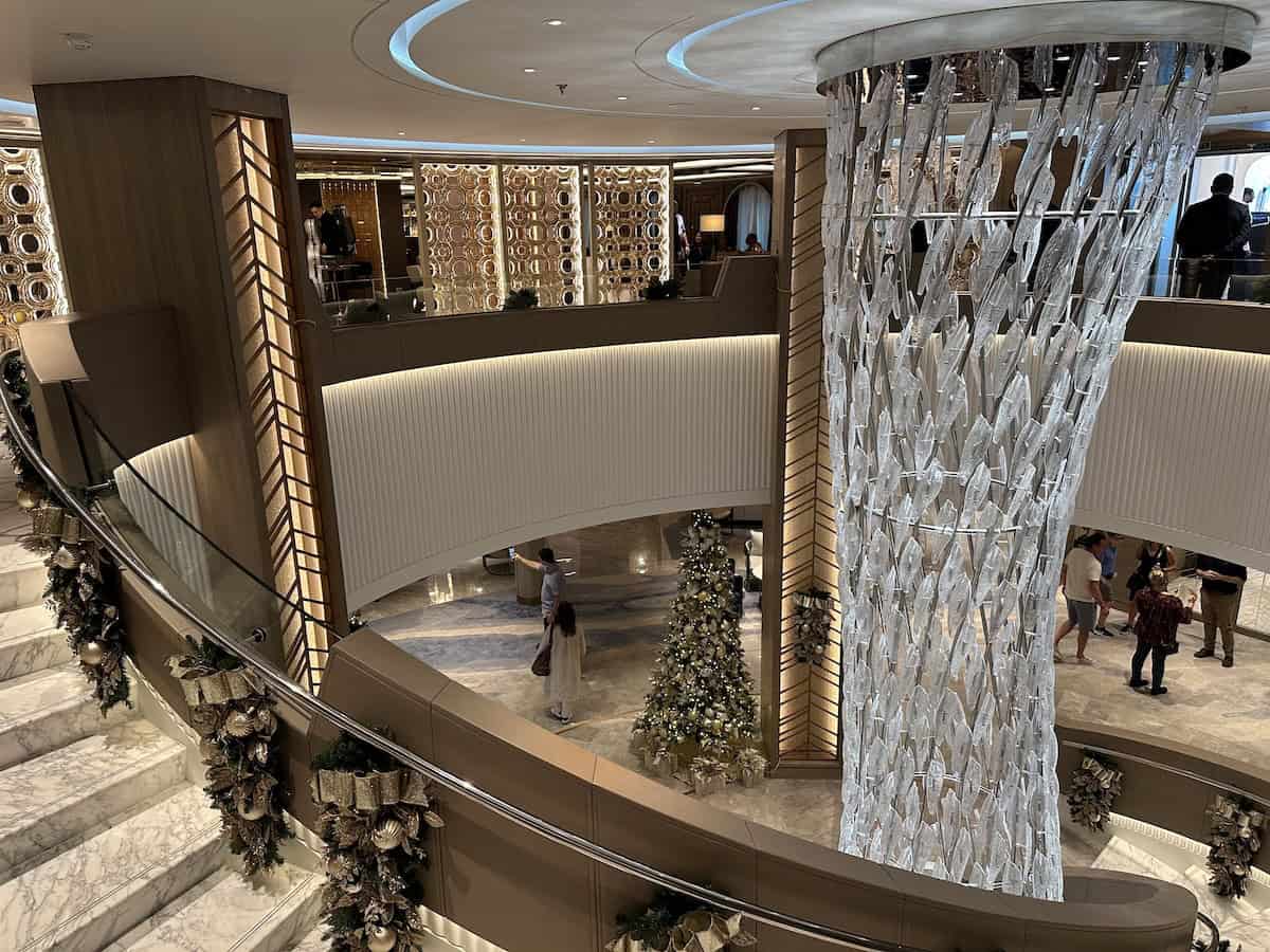 Atirium on Allura tastefully decorated for a holiday cruise (credit: Jerome Levine)