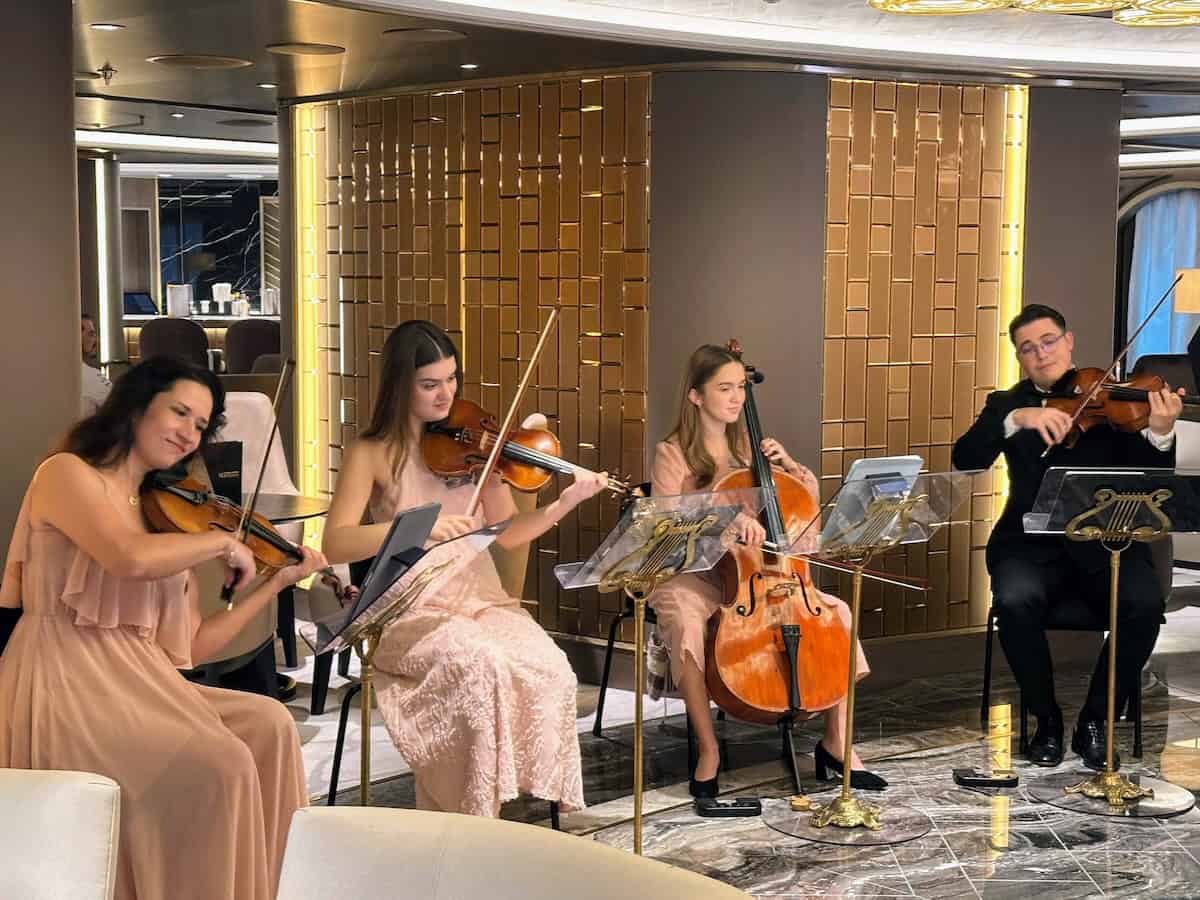 A string quartet welcomed guests onboard Oceania Allura (credit: Jerome Levine)