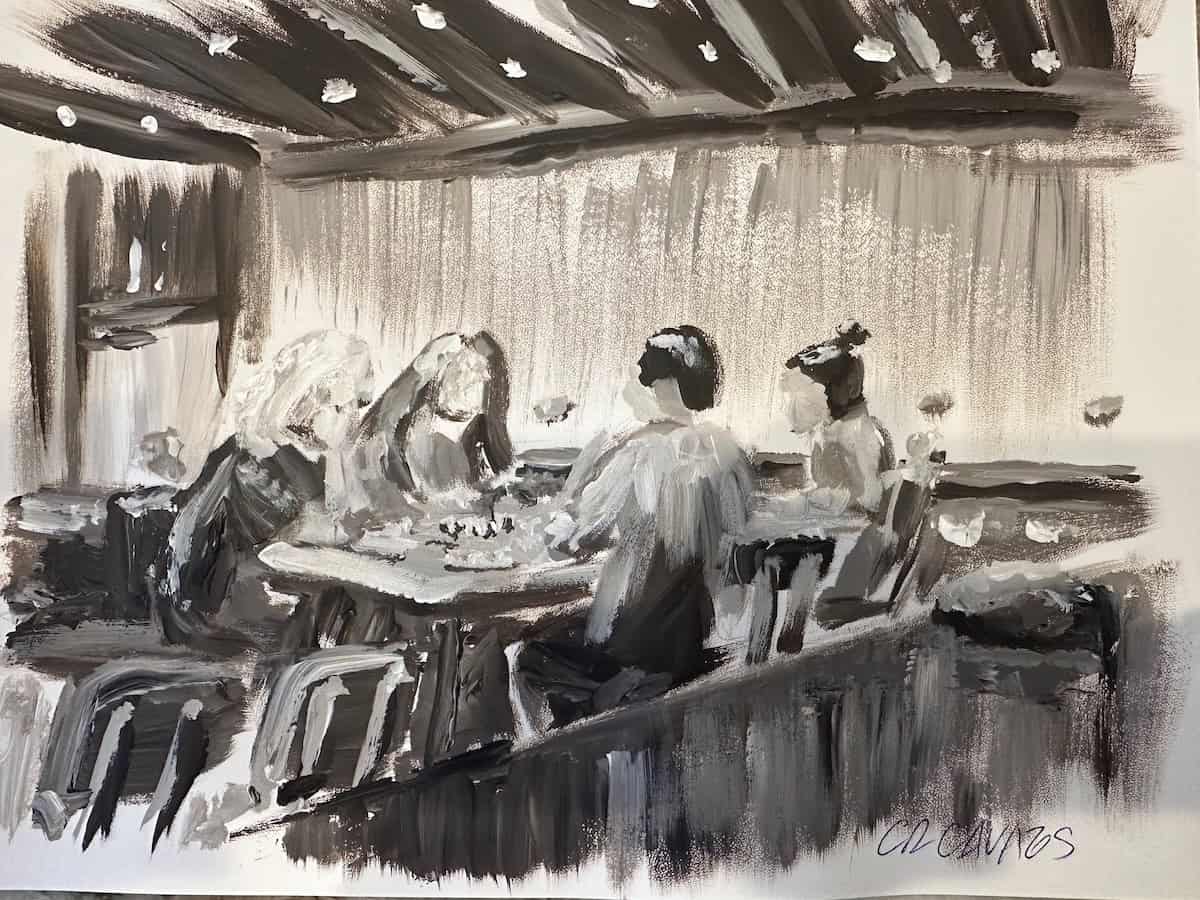 Fallow journalist Carlos Cavazos of Monterey, Mexico captured me playing Mah Jongg with others guests in the Artist Loft (credit: Cavazos)