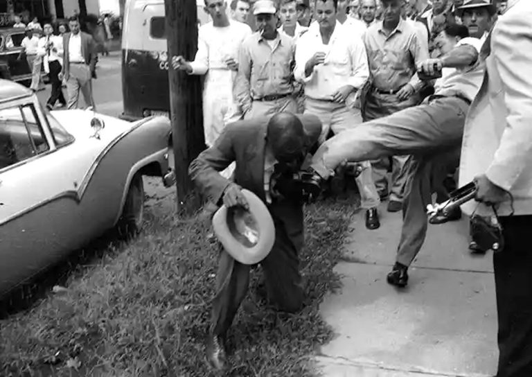 Will Counts’ photo of Black journalist Alex Wilson being kicked in the face (credit: IU Archives)