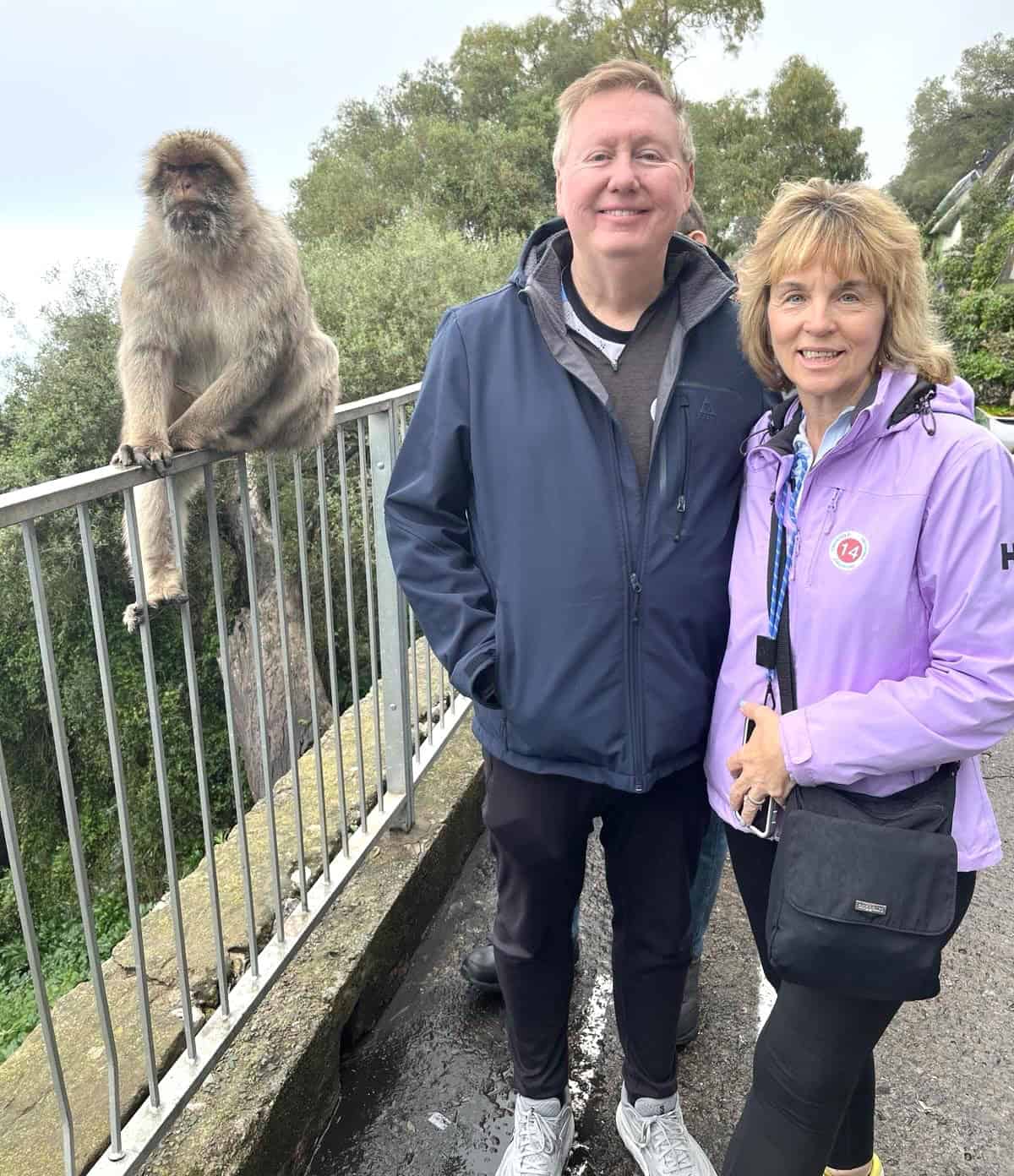 Joe and Chris Scott with the famous monkeys of Gibraltar (photo courtesy Scotts)