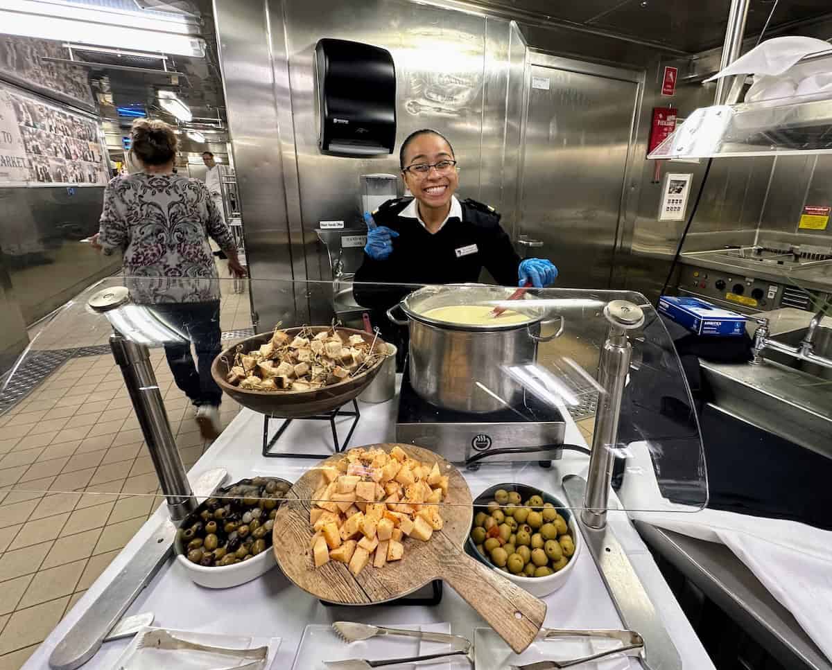 Fondue in the Seabourn Encore Galley (credit: Irene S. Levine)