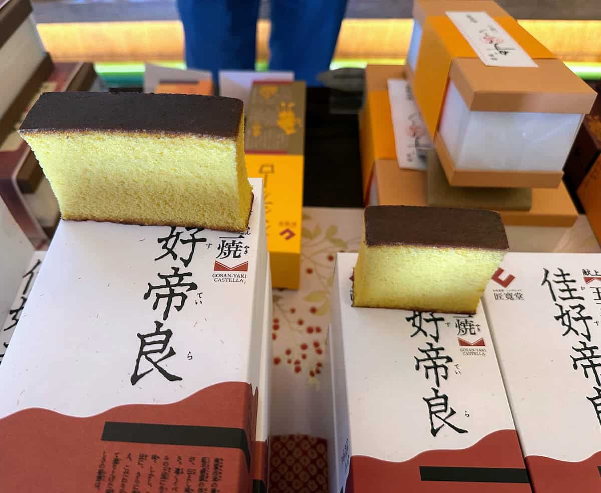 Restaurant windows in Japan are known for their fake food displays; this Castella cake at Shokando was fake (credit Jerome Levine)