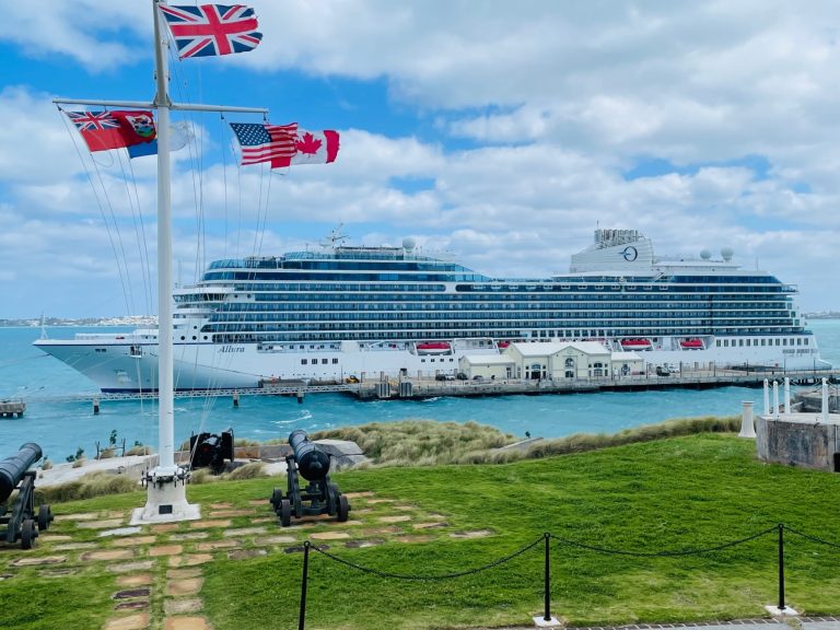 Oceania Allura from the steps of Bermuda’s National Museum (credit: John & Sandra Nowlan)