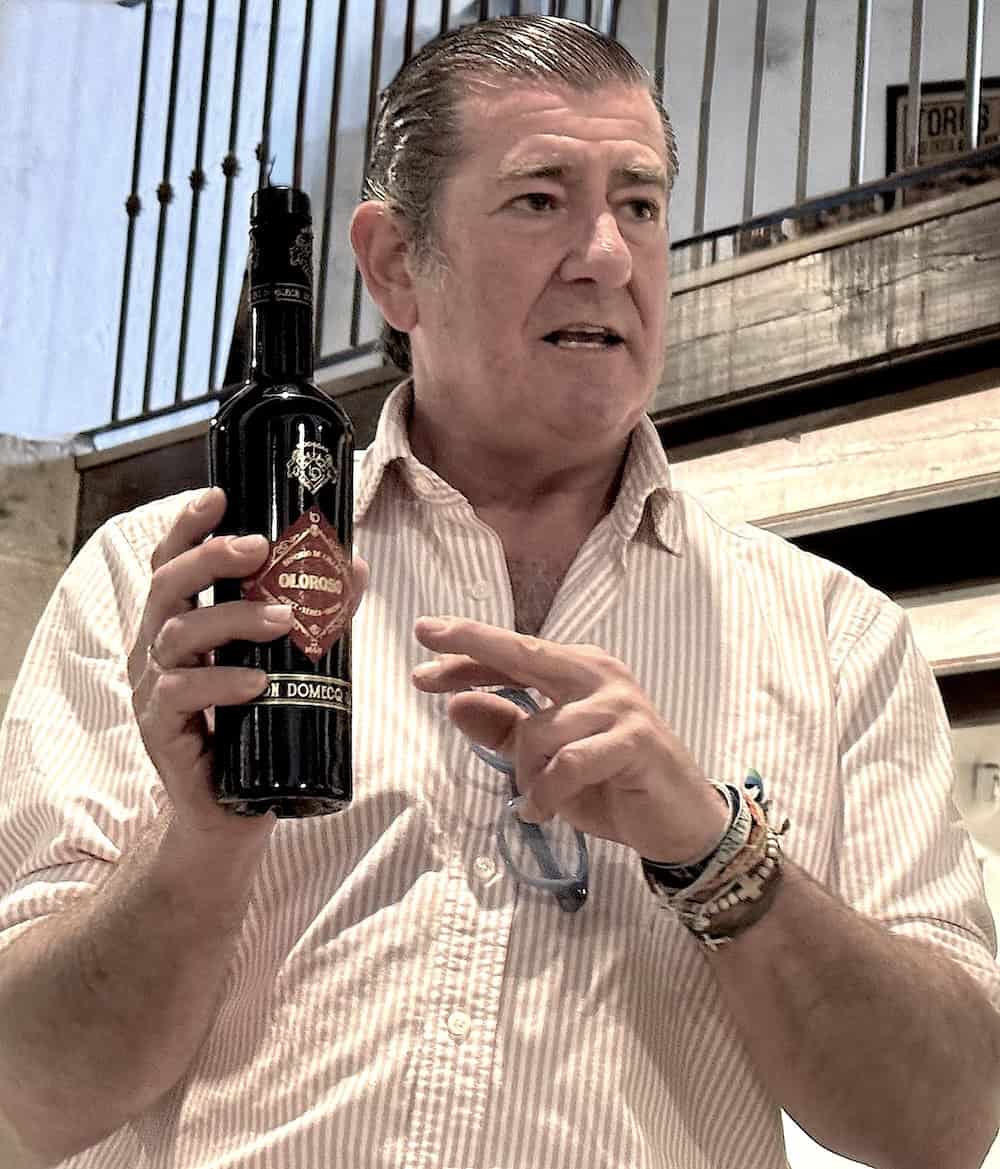José Romero Vásquez explains the different varieties of sherry at Bodegas León Domecq (credit: Jackie Sheckler Finch)