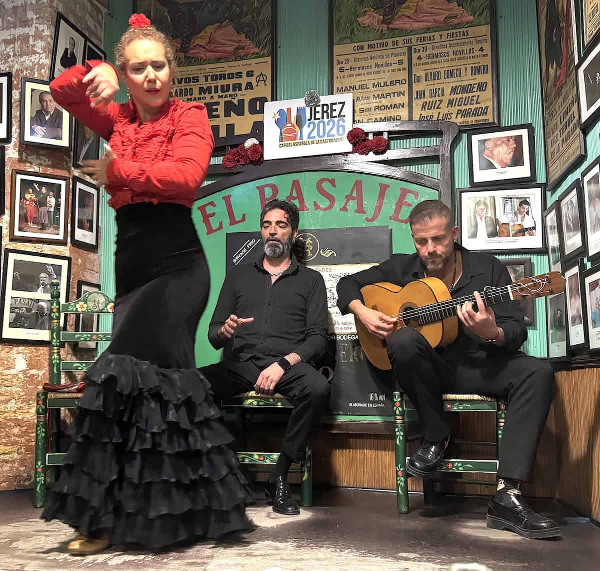 Singer Agustín Mancheño, guitarist Manuel León and dancer Daily Fuguet present pure flamenco at Tabanco El Pasaje (credit: Jackie Sheckler Finch)