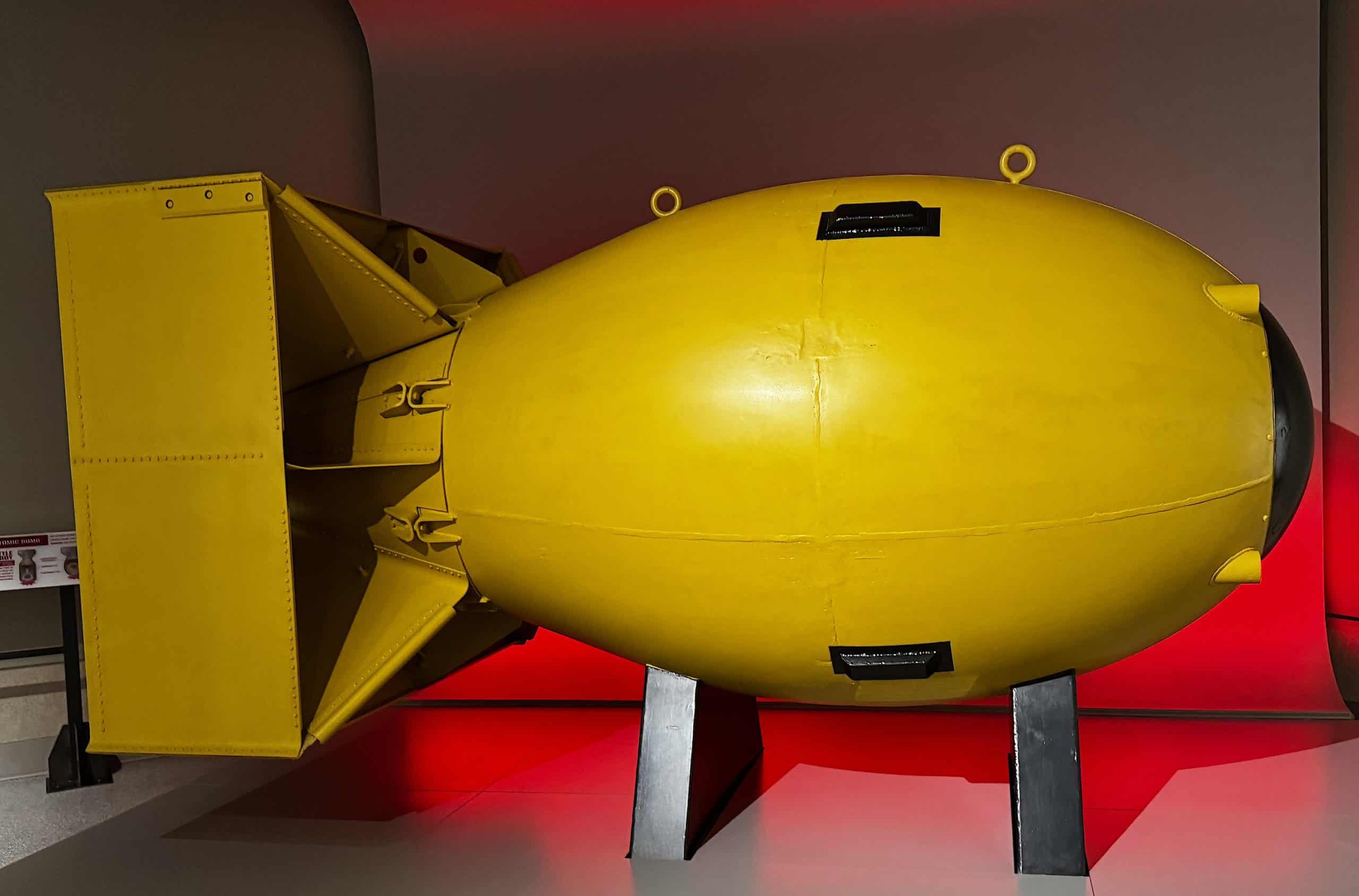 This “Fat Man” bomb casing is similar to the one used on Nagasaki, Japan, on Aug. 9, 1945 (credit: Jackie Sheckler Finch)